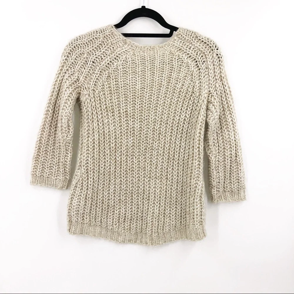 ✅ ANTHROPOLOGIE CREAM KNITTED AND KNOTTED CREW NECK SWEATER‎ SIZE X-SMALL